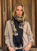 Embroidered Scarf - Black and Gold
