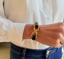 Leather Bracelet with Gold Snaffle - Black