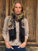 Embroidered Scarf - Black and Gold