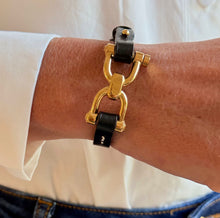 Leather Bracelet with Gold Snaffle - Black
