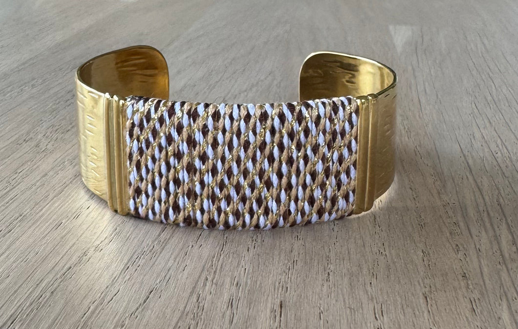 Thick Cuff Bracelet - Brown/Gold/Camel