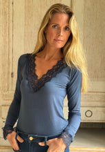 Long Sleeved Cashmere Mix Vest with Lace - Navy