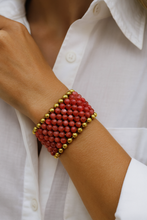 Raspberry and Gold Thick Bobble Bracelet