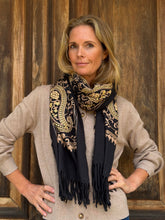 Embroidered Scarf - Black and Gold