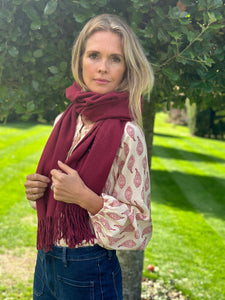 Cashmere and Wool Mix Burgundy Scarf