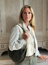 Suede Studded Khaki Bag
